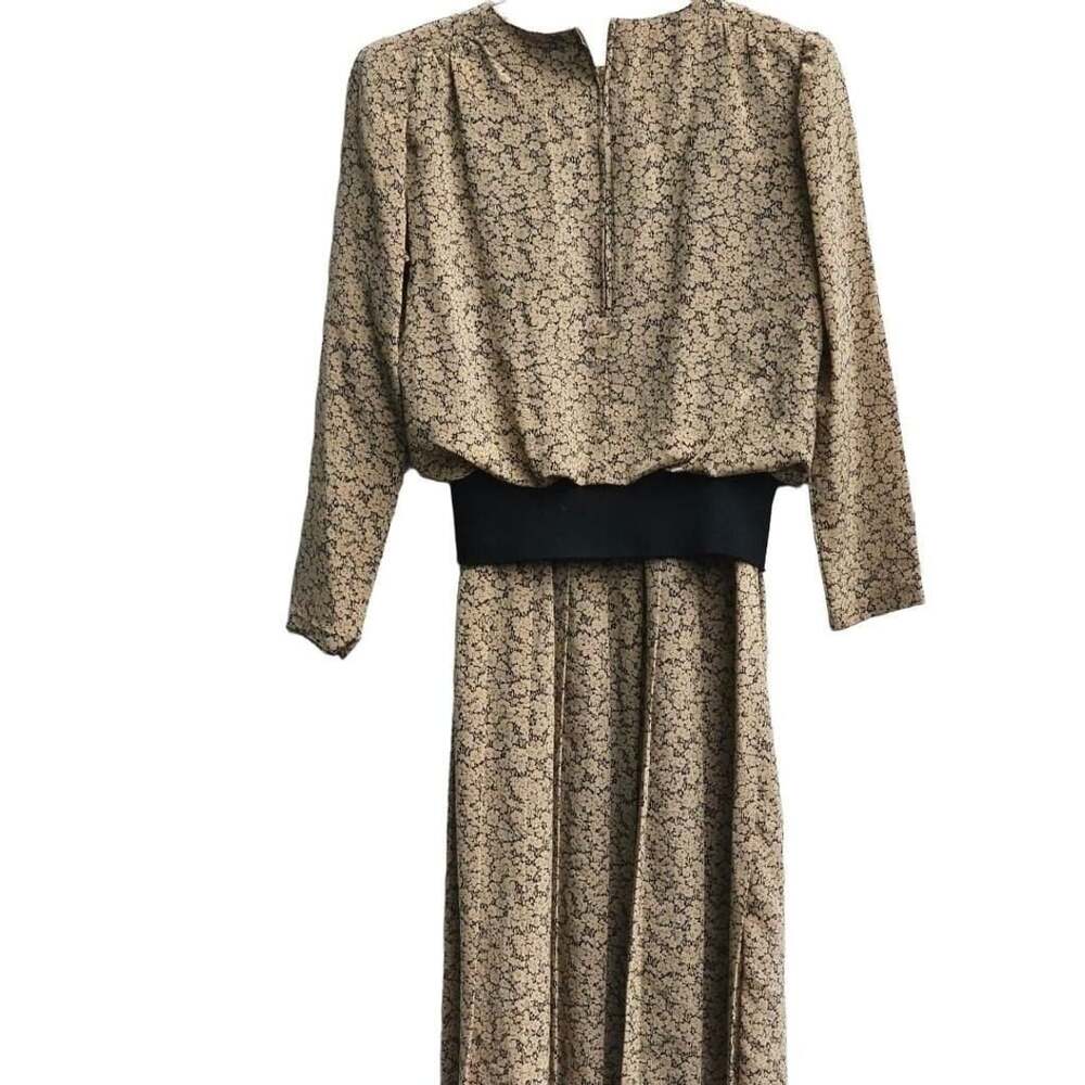 Vintage Act I Petites Dress Size 10 Gold Black Floral Midi 80s Secretary